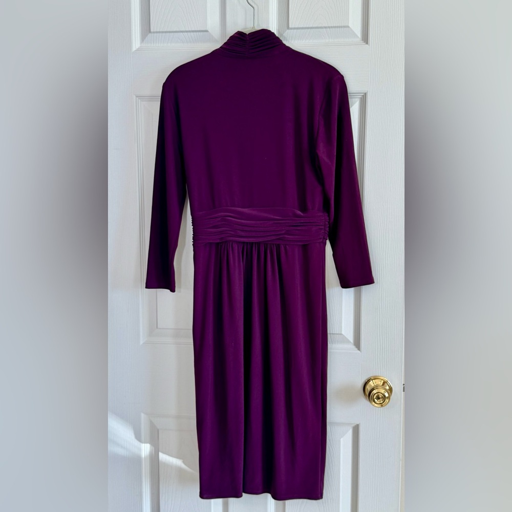 Jones New York Shaping Faux Wrap Knee Length Dress Purple Eggplant Size 6 - Picture 4 of 7